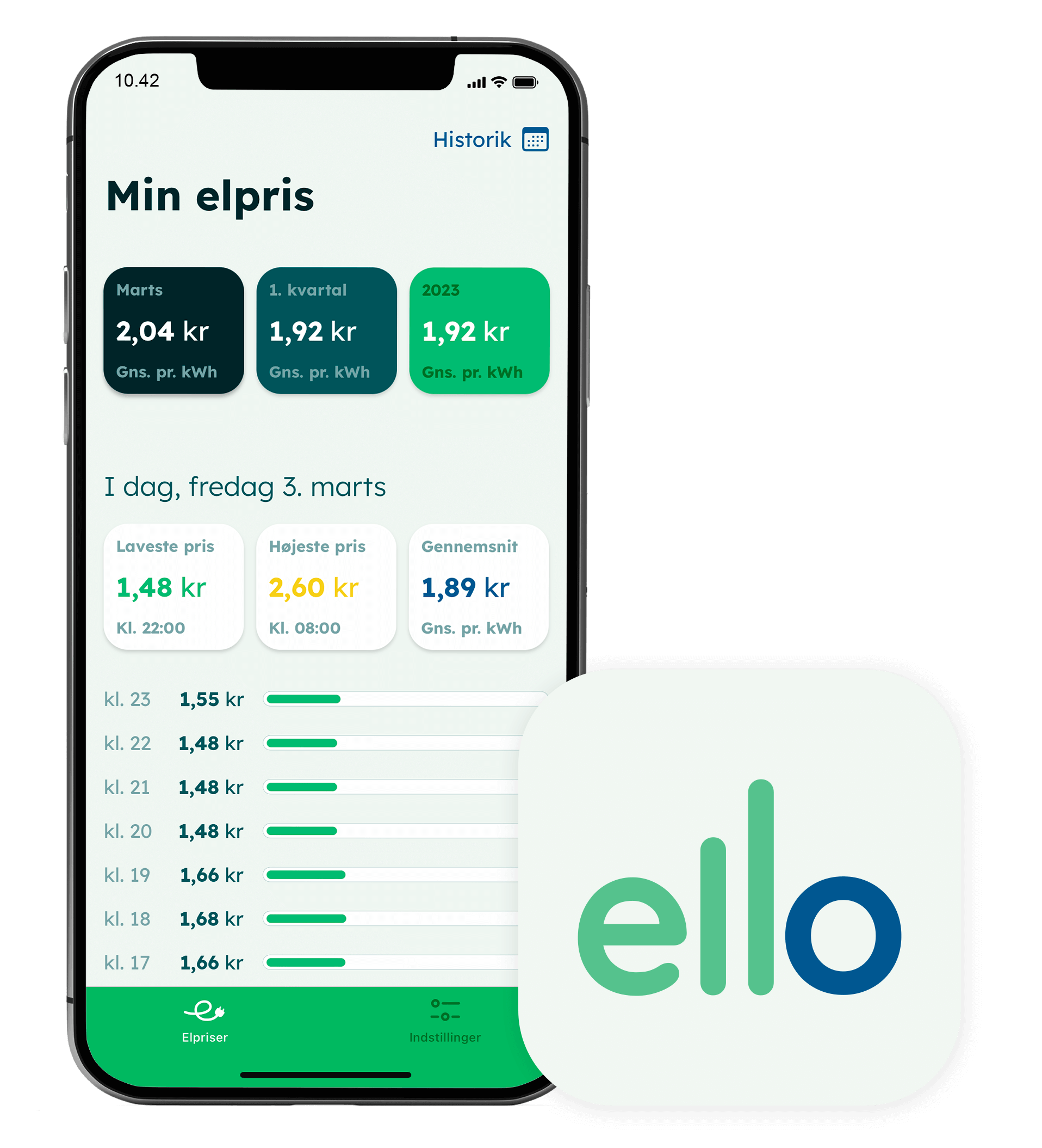 mobiltelefon med Ello app samt Ello logo