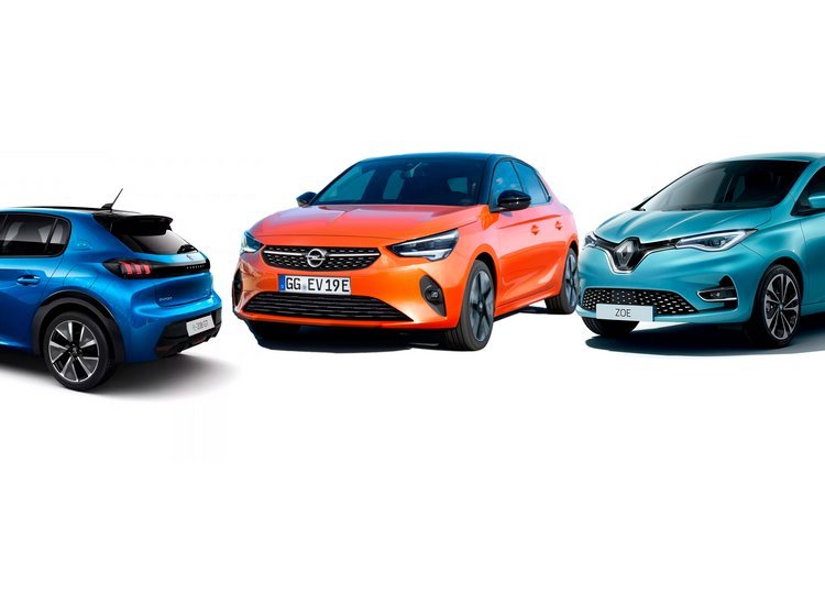 Tre rimelig billige elbiler: Peugeot 208, Opel Corsa og Renault Zoe.