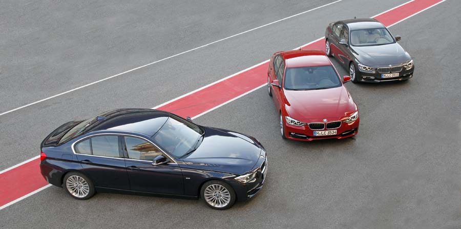 For første gang introducerer BMW 3-serien i tre forskellige designs (fra venstre): Modern Line, Sport Line og Luxury Line