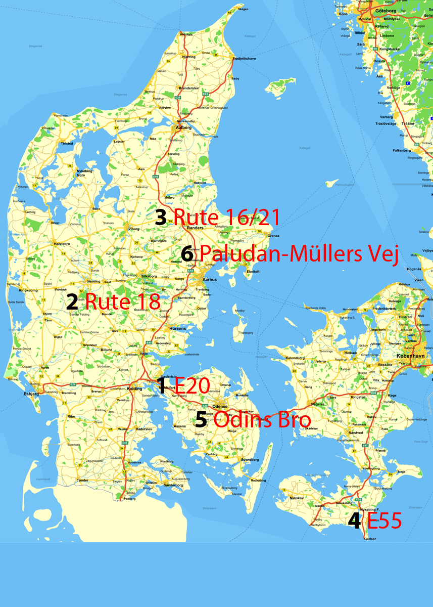 Her er de seks vigtigste vejprojekter, der bliver færdige i 2014. Baggrundskort: Krak