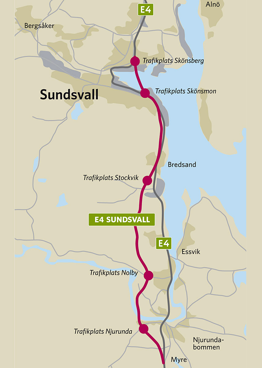 Nu åbner 20 km motorvej syd for Sundsvall samt hen over fjorden ved Sundsvall. 