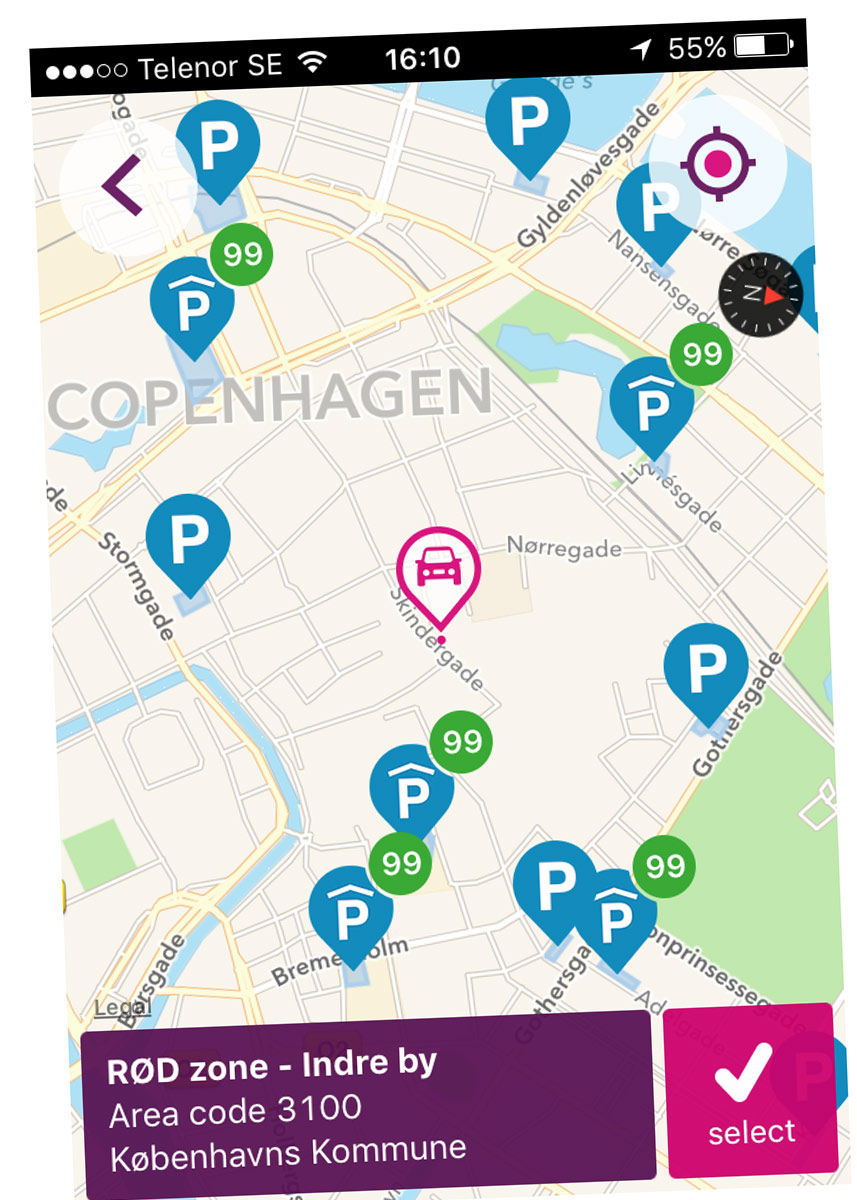 Sådan kan man i dag få hjælp til en ledig p-plads i et p-hus i København gennem en app, I dette tilfælde fra Easy Park. Illustrationer: Easy Park