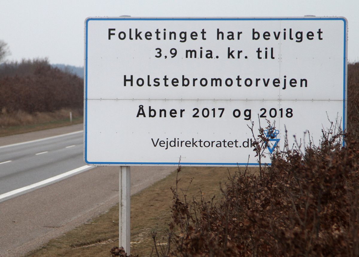 Den ca. 40 km lange Holstebromotorvej er beregnet at koste 3,9 mia. kr. Foto: Torben Arent