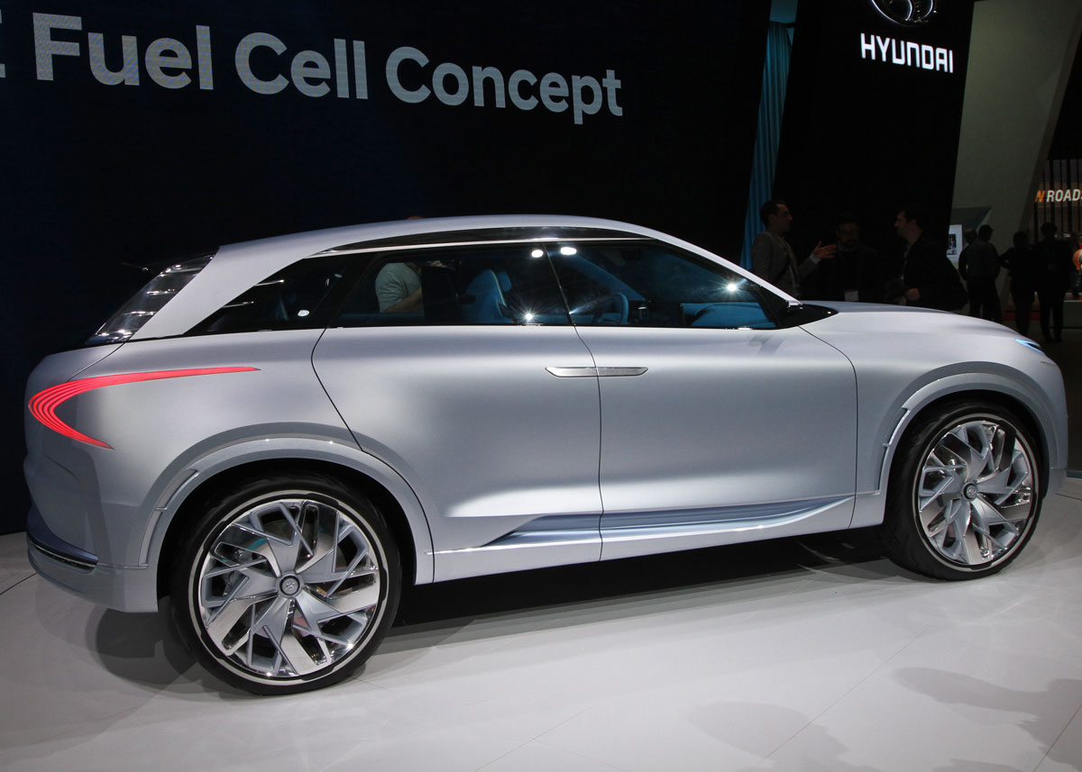 Hyundais kommende brintbil får tidens moderne crossover-facon. Det er en formgivning, der går godt over hele kloden. Fotos: Torben Arent