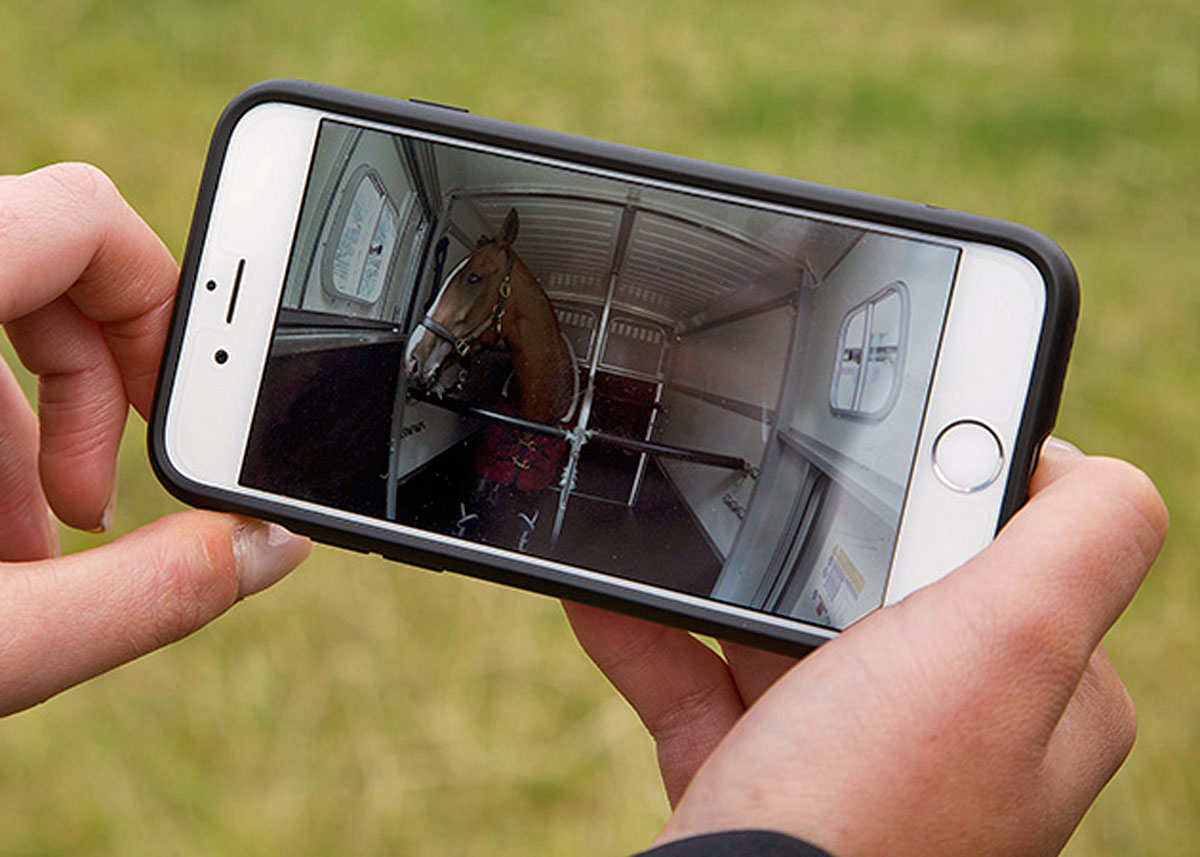 Via en app kan ejeren holde øje med f.eks. en hest i traileren og få en advarsel, hvis der er problemer. Levende billeder direkte til bilen kan virke distraherende, mener Jaguar-Land Rover.