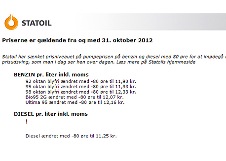 Statoils rutinemæssige meddelelser om ændringer i priserne var usædvanlig 31. oktober. Det skyldes, at selskabet nu går over til officielt lavere, men mere stabile priser.