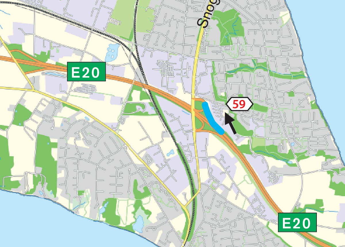 Frakørsel 59 ved Fredericia er et sted med begyndende trængsel og er derfor med i forsøget. Kort: Vejdirektoratet