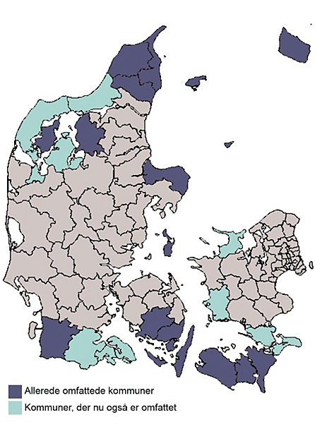 I disse kommuner - "nye" som "gamle" - får pendlerne adgang til det forhøjede befordringsfradrag, når de kører langt.