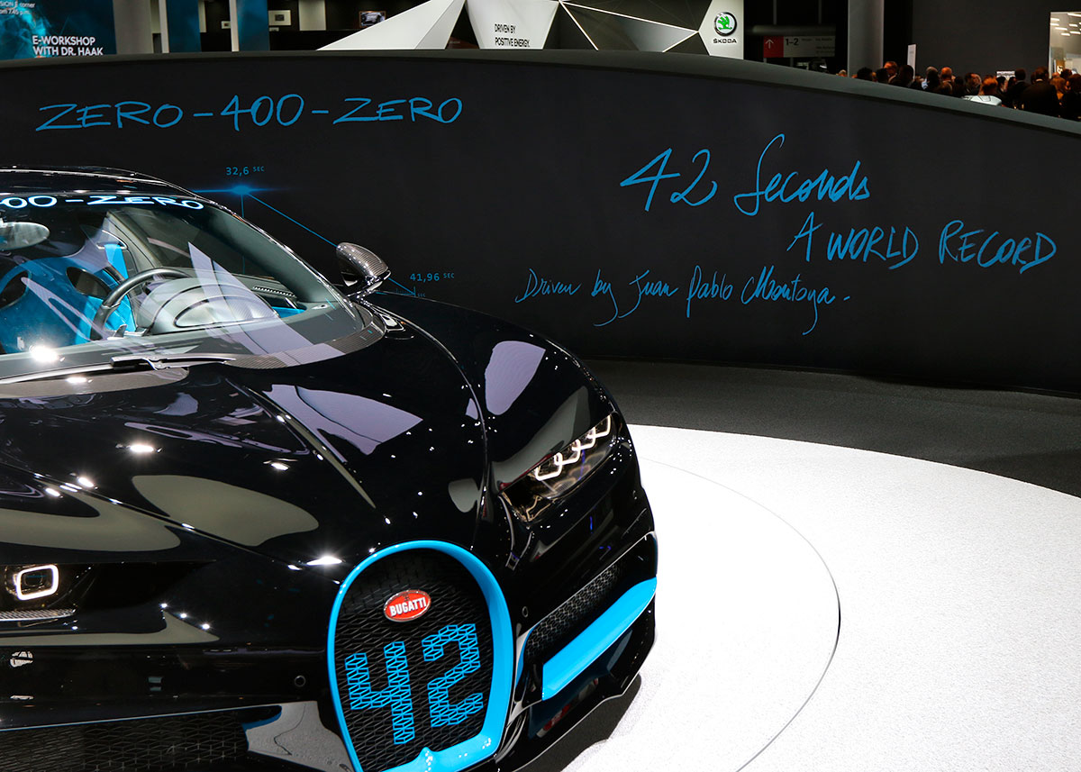 Bugatti kan nå sine meget få kunder på andre måder end en stor biludstilling, men er med i Frankfurt. Foto: Torben Arent 