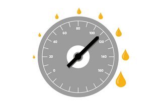 Speedometer som viser benzindråber 