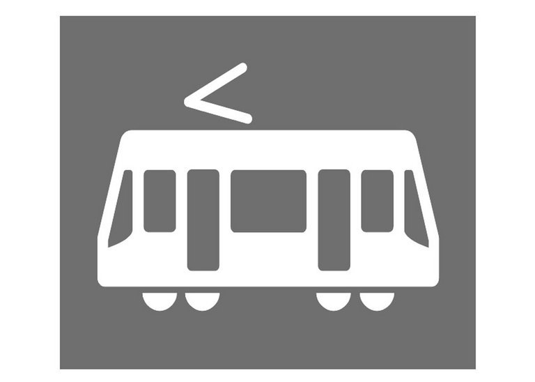 Sådan kan områder af vejen blive malet, hvor kun sporvogne (og evt. busser) må køre. Symbolet svarer det det kendte "BUS".