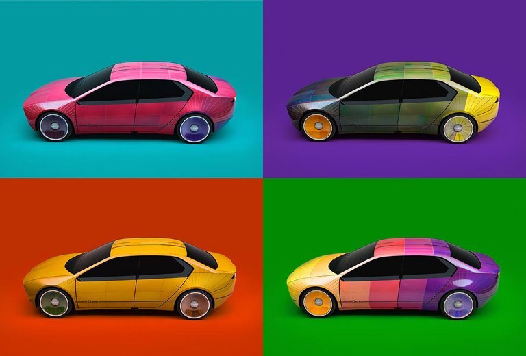 Et stort antal farver kan skabes på konceptbilens karrosseri. Og tilmed kan der være mange farver på én gang.