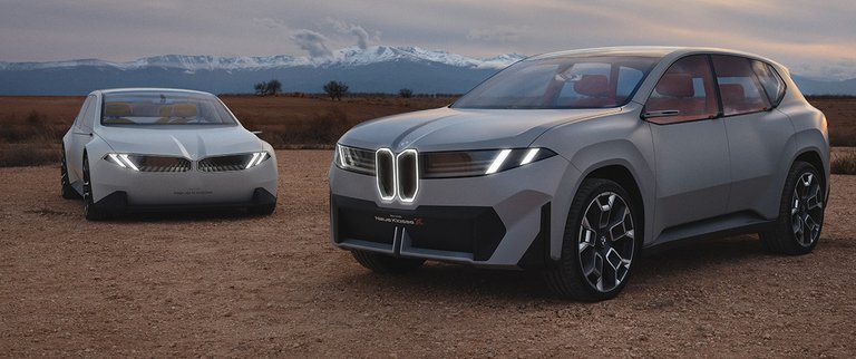 BMW Neue Klasse sedan og SUV ved siden af hinanden.