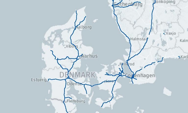 Kort over det danske motorvejsnet.