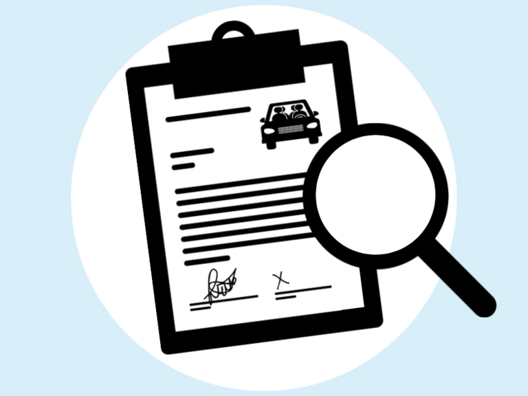 Grafik: Piktogram af købsaftale på bil og lup
