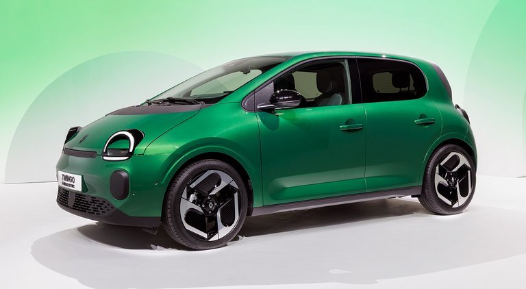 Grøn Renault Twingo skråt forfra.