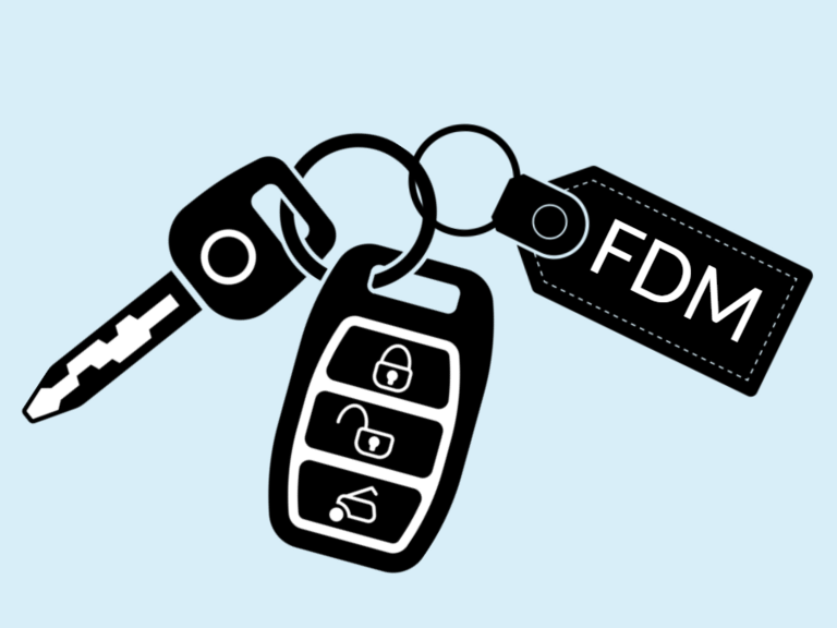 Grafik: Piktogram af bilnøgler med nøglering med FDM påskrevet
