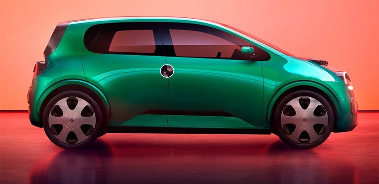 Grøn Renault Twingo i profil.