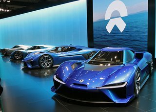 Det nystartede elbilfirma Nio har en af de største stande på Auto Shanghai-udstillingen. I alt otte eksemplarer af supersportsvognen EP9 er udstillet. Fotos: Torben Arent