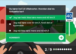 Jeg bør heslt ikke køre mere end 40 km/t. er her det rette svar.