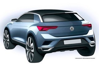 T-Roc har i hvert fald i skitseform en noget mere emotionel fremtoning end dagens VW-modeller. Foto: VW