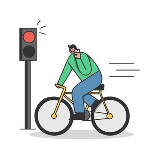 Tegning af cyklist som kører og taler i telefon.