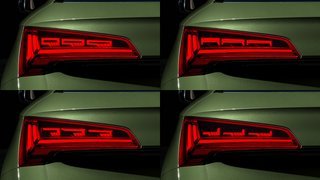Baglygterne på den nye Audi Q5 er bygget af OLED-paneler, og her kan man variere udtrykket alt efter ønske. På den måde kan selv baglygterne være med til at gøre bilen mere personlig.