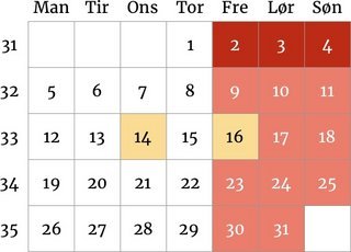 Køkalender Tyskland august 2019