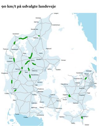 Kort over 90-strækninger.