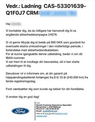 Kundebrev fra Fords kundeservice
