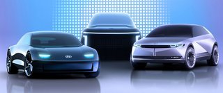 De tre første biler fra Ioniq-mærket: Model 6 (t.v.) lanceres i 2022, model 7 (i midten) i 2024, mens model 5 (t.h.) kommer først. Den lanceres i 2021.