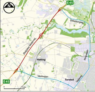 Kort over Østjyske Motorvej.
