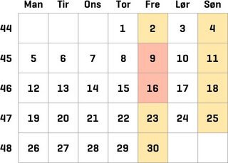 Køkalender Tyskland november 2018