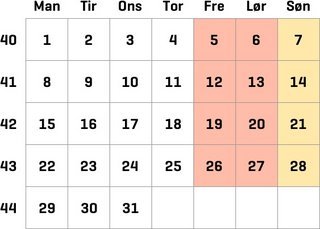 Køkalender Tyskland oktober 2018