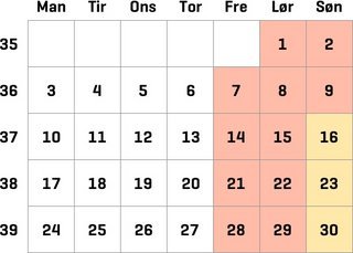 Køkalender Tyskland september 2018