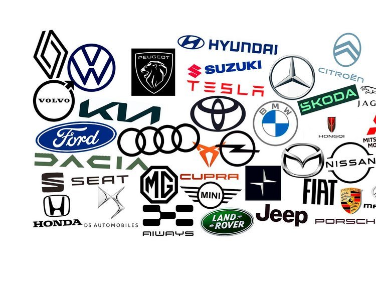 Logoer for mange bilmærker.