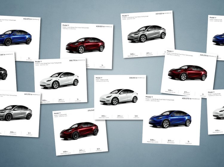 Collage af Tesla Model Y-lagerbiler