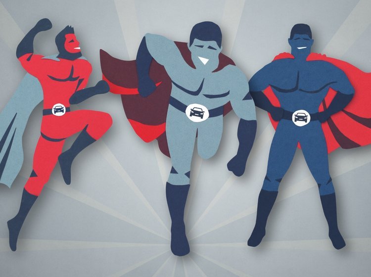 Illustration med tre kappeklædte superhelte