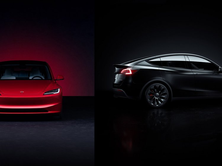 Tesla Model 3 og Model Y på sort baggrund