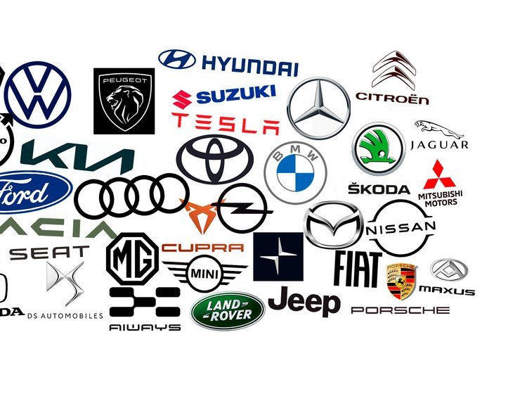 Logoer fra mange bilmærker.