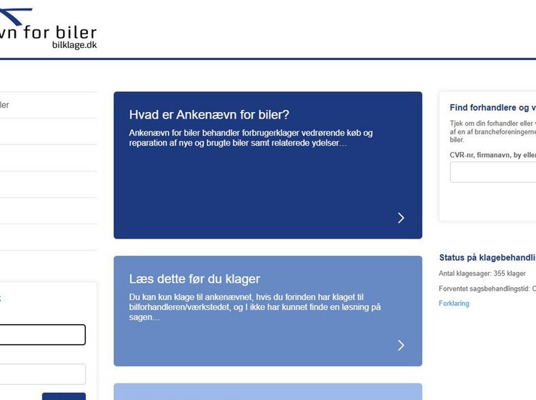 Skærmbillede fra Ankenævn for bilers hjemmeside