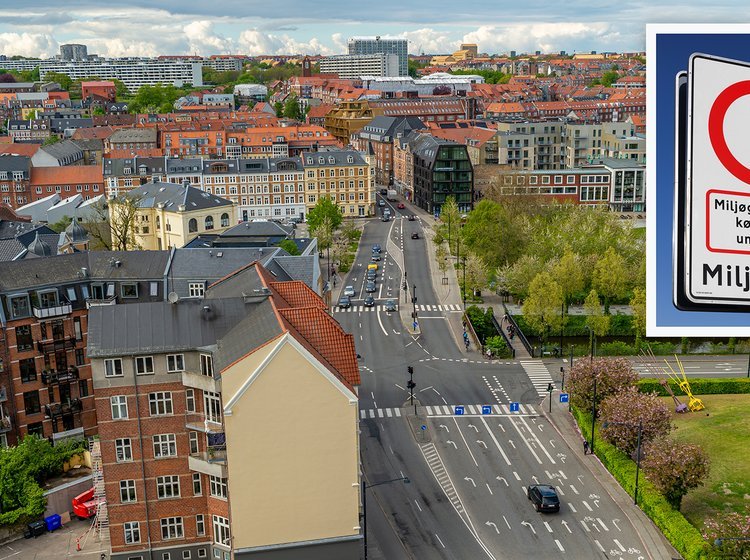 Aarhus set fra oven med indsat miljøzoneskilt