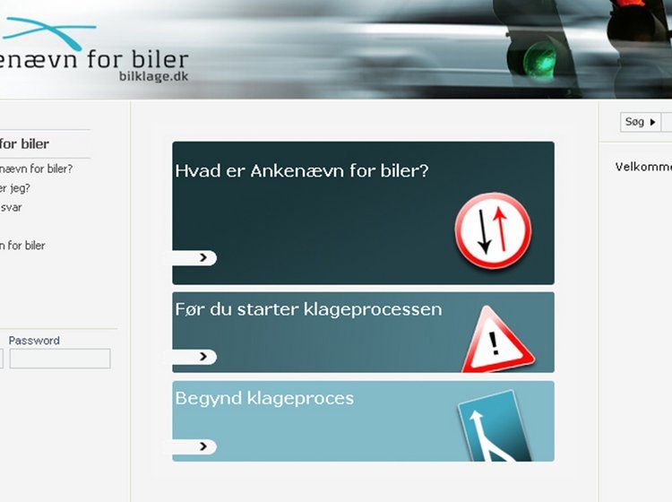 Skærmbillede af bilklage.dk