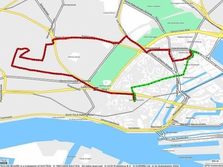 Europas taxachauffører kører ofte omveje, når de skal transportere rejsende rundt i storbyerne. Eksemplet er fra Hamborg.