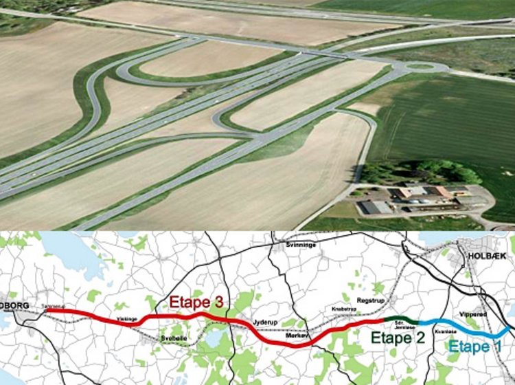 Tæt på det sted, hvor den nye motorvej støder til Holbækmotorvejen, anlægges dette tilslutningsanlæg.