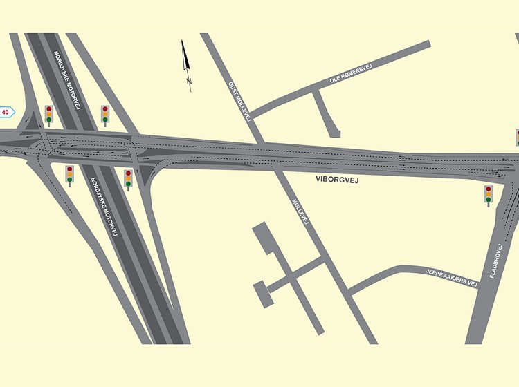 Der etableres nye vognbaner på til- og frakørselsramperne, og der anlægges midterheller på Viborgvej.