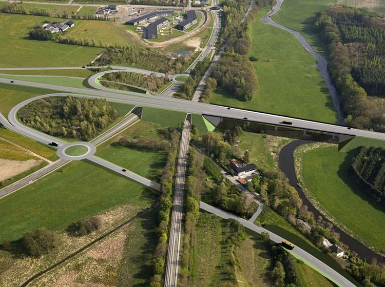 Sorøvej – nederst til højre – skal bl.a. føres under jernbanen