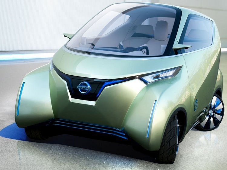 Nissans fremtidsbil Pivo. Den selvkørende teknik er i første omgang vist frem i Nissan Leaf-prototyper.
