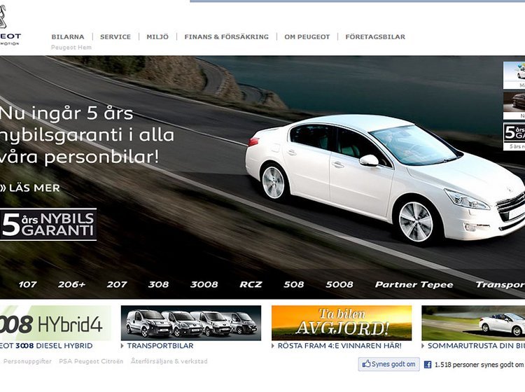 Fem års nybilsgaranti hos Peugeot - men kun i Sverige.