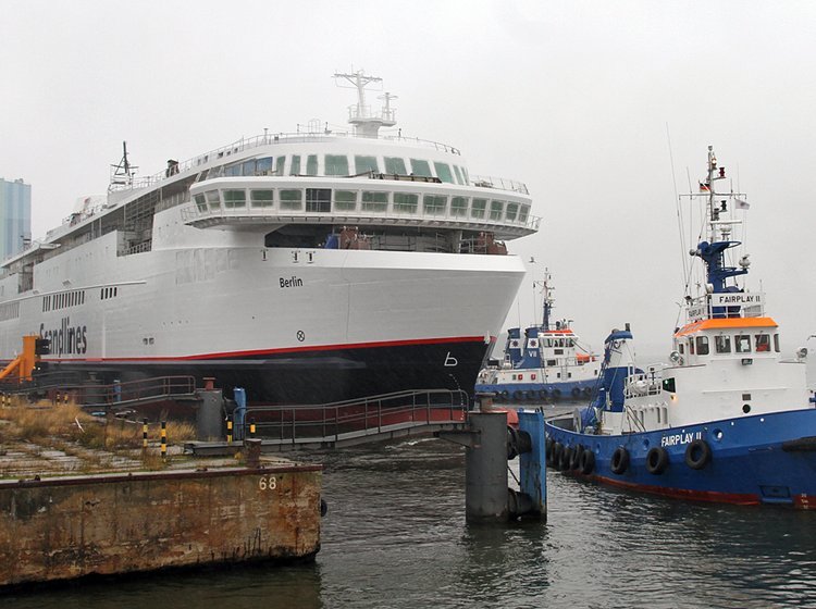 Færgen "Berlin" kommer aldrig til at sejle på den planlagte rute Gedser-Rostock.